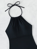 2026 Women's Bikini 2-piece Swimwear Tankini Set Sexy Halter Black Bathing SuitFloral Print Drawstring High Waist Swimsuit