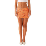 Women Sequin Short Skirt Beaded Flower Low Rise Mini Bodycon Skirt Trendy Summer Streetwear