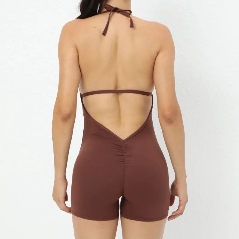 Women's High Elasticity One-Piece Fitness Jumpsuit - Tight Peach Hip Jumpsuit & Air Back Yoga Pants for Workout Gym Running