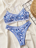 Floral Printed Cross Back Bikini Women Swimwear Female Swimsuit Two-pieces Bikini set Brazilian Bather Bathing Suit Swim K6705