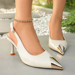 BIGTREE Designer Metal Pointed Pumps Women Sexy Fashion Thin Heels Wedding Banquet Dress Hollowed Out Back Strap Ladies Shoes