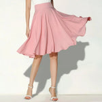 Women Skirt Elastic High Waist A-Line Style Skirt Solid Color Large Hem Skater Skirt Bohemia Style Skirts Women's skirt
