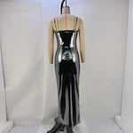 Faux Leather Slim Spaghetti Strap Dress For Women Strap Long Dresses Package Hip Bodycon Sexy Low Cut Party Evening Vestidos