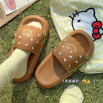 CartoonCutesy3D Sesame Burger Slippers for Women, Summer Outdoor & Home Wear, Anti-Slip Thick Soles, Flat Back Slides,Flip Flops