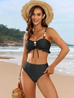 Sexy Bead Tying Rope Bikini Set Women 2025 Green Pleate Ruffles High Waist Swimsuit Beach Bathing Suit Skirt 3 Piece Swimwear