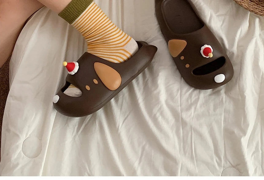 Cute Cartoon Dog Indoor Street Slippers For Women Summer House Shoes Soft EVA DIY Funny Birthday Hat Girls Home Beach Slides