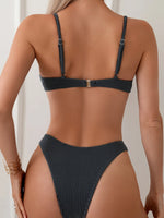 Solid Color Pit Strip Bikini Set for Women Sexy Underwire Push Up 2-piece Swimsuit High Waist Suspender BacklessBathing Suit