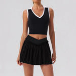 Tight Yoga Sets Women's Tracksuit Sexy Color Contrast Hollow Out Sports Bra High Waist Pleate Tennis Short Skirt Fitness Suits