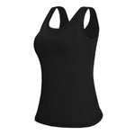 Women Yoga Vest Super Soft Stretch Fabric Built-in Bra Camisole Square Neck Sleeveless Slim Fit Layering Tops Lady Activewear