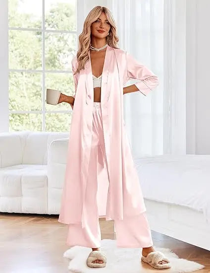Women's Satin Robe Belted Elegant Solid Color Silky Comfort Bathrobe Loungewear