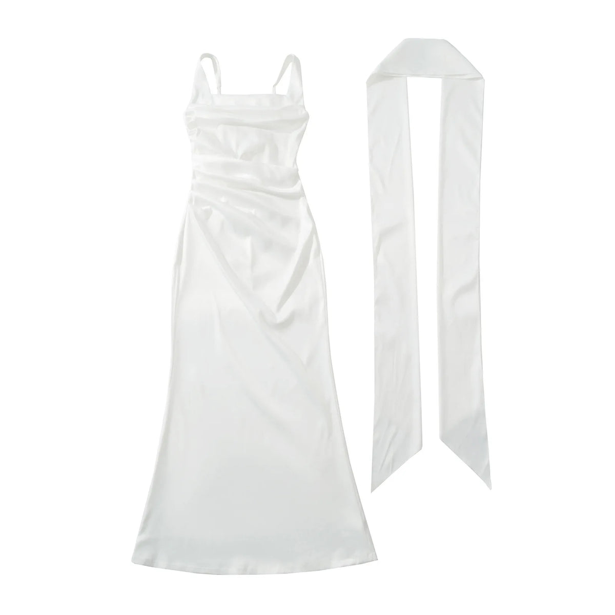 Pure Desire Style Collarbone-revealing Strapless Long Dress Feminine And Slim-fitting With Pleated Waist Tie Straps Bodycon LWIO
