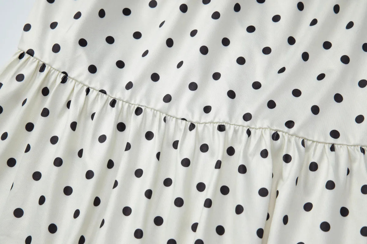 FDYOUI Woman Clothing Polka Dot Crop Tops and Lace-up Skirt Two Piece Sets Female Elegant Slash Neck Long Vacation Dresses Suit