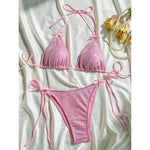 Sparkling Glitter Halter Bow Bikini Female Swimsuit Women Swimwear Two-pieces Bikini Set High Cut Bather Bathing Suit Swim Lady