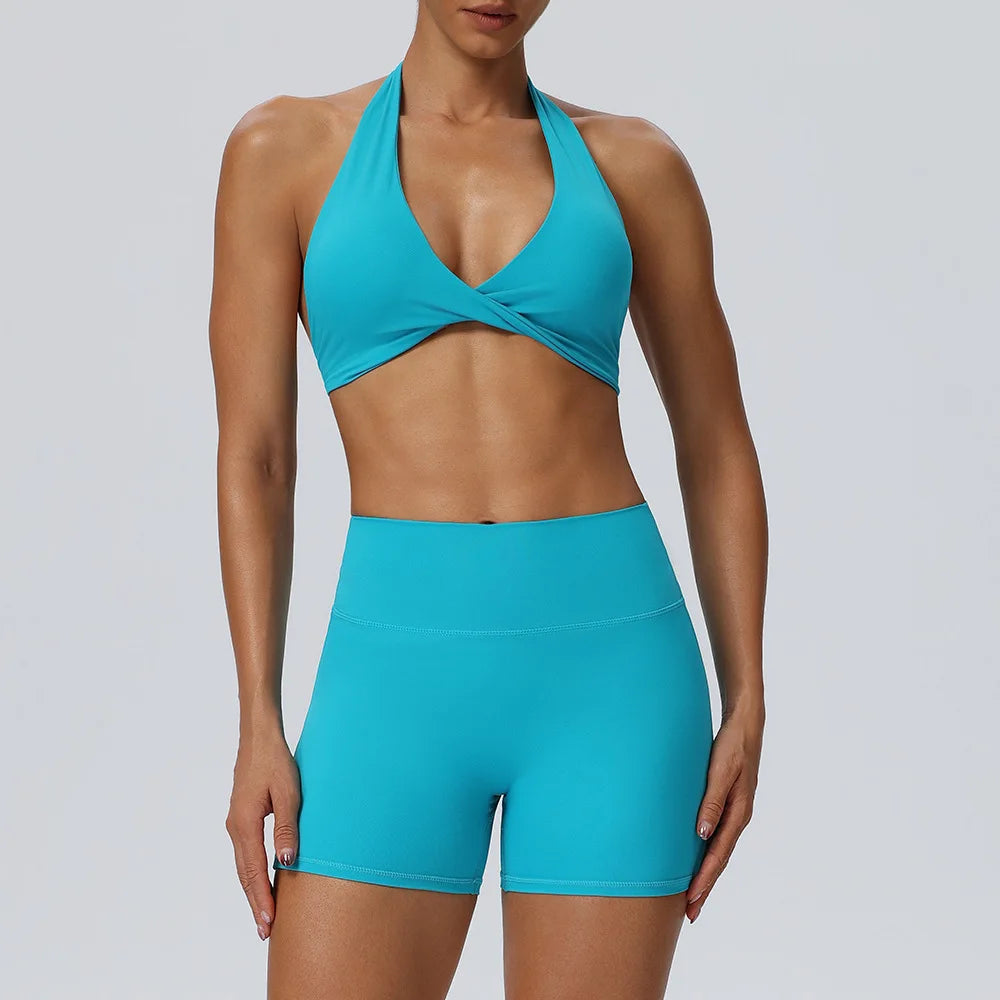 STOUREG Women's Yoga Shorts Set Sports Bra High Waist Tight Gym Running Workout 2 Piece Quick Dry Fitness Activewear