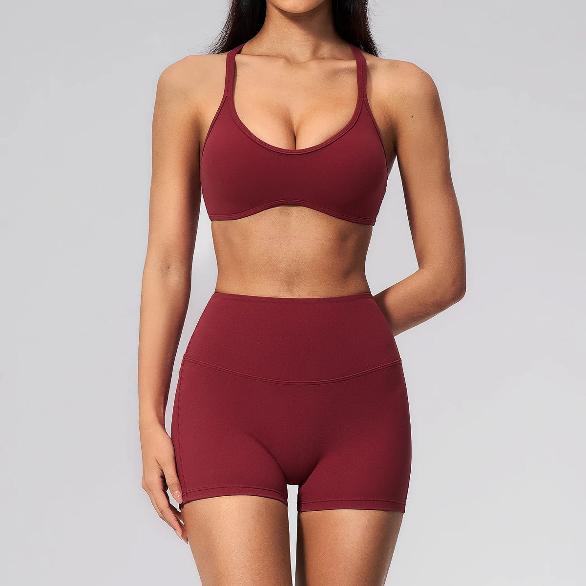 2 Piece Summer Yoga Sets for Women Hollow Back Cross Sports Bra Fitness Clothes Tight High Waist Shorts Running Workout Clothes