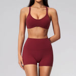 2 Piece Summer Yoga Sets for Women Hollow Back Cross Sports Bra Fitness Clothes Tight High Waist Shorts Running Workout Clothes