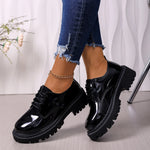 Women Patent Leather Oxford Shoes Lace Up Chunky Lug Sole Round Toe Platform Casual Office Daily Shoes