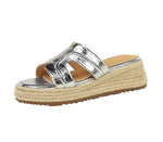Spring 2025 Women's Slippers Hollow Out Strap Waterproof Thick Heel Woven Rope Country Style Slip-On Shoes Polyurethane Material