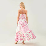 Women's Summer Floral Print Bohemian Long Dress Stylish Lace Patchwork Ruffled Trim Spaghetti Strap V Neck A-Line Dress