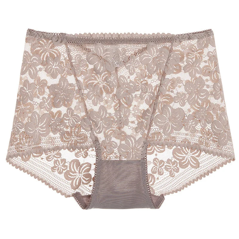 Seamless Lace High Waist Panties for Women Lingerie Sexy Flowers Embroidery Mesh Breathable Briefs Plus Size 3XL Underwear