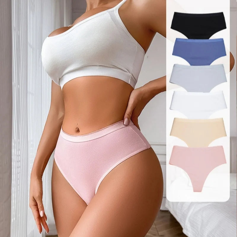 1PC Thongs Women Cotton Panties Female High Rise G-String Sexy High Leg Cut Bikini Solid Color T-back Breathable Lingerie S-L