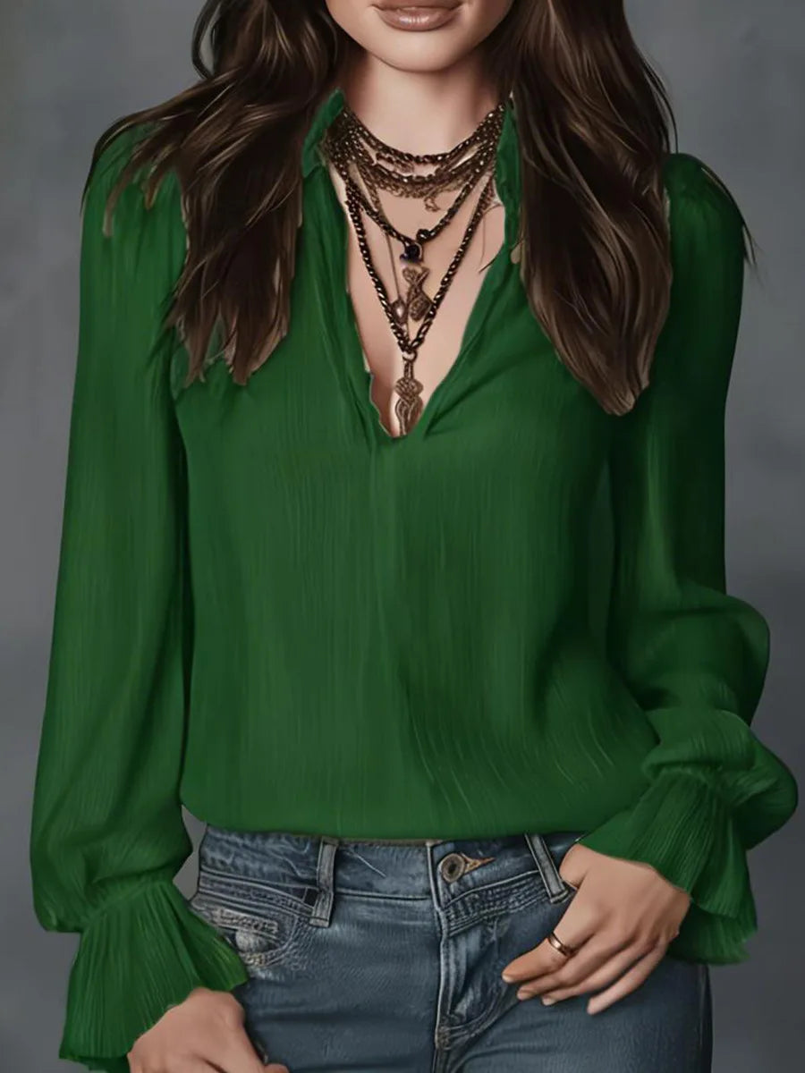 2026 Spring Women's Shirts European and American Fashion Long Sleeve Tops Solid Color Korean Style Lapel Shirts with Ruffles