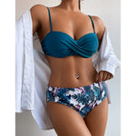 Print Bandeau Bikini Swimsuit Women Push Up Bikini Set Swimwear Female High Waisted Bathing Suit Beach Wear Brazilian Biquini