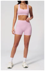 Summer New Color Contrast Yoga Set Women Tight I-shaped Back Sports Bra Versatile Fitness Suit High Waist Shorts Workout Clothes
