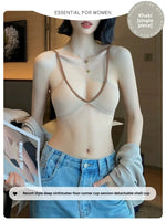 MOYISU Lingerie Women Thin Summer French Small Breasts Sexy Deep U Shell Cup Spice Girl Fashion No Trace No Underwire Bra Bra