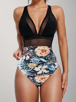 Sexy Black One Piece Swimsuit 2026 Women Mesh Patchwork Transparent Tummy Control Swimwear Bathing Suit See Through Monokini