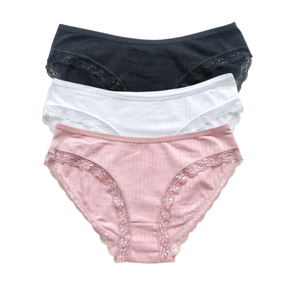 3Pcs/Set Cotton Panties Women Lace Trim Briefs Female Underpants Solid Color Soft Underwear Sexy Lingerie Intimates M-XL