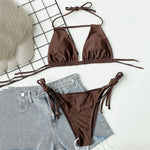 Sexy Brown String Halter Micro Thong Bikinis Sets Lace-up Swimsuit Hollow Out Swimwear Women 2026 Biquinis Bathing Suit Bikini