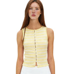 Women’s Summer Slim Fit Vest Striped Print Tank Tops Trendy Sleeveless Scoop Neck Button Down Tops