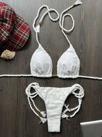 New Red Special Fabric Bikini Set Sexy Women's Hollow Fabric Split Swimsuit Summer Beach Bikini