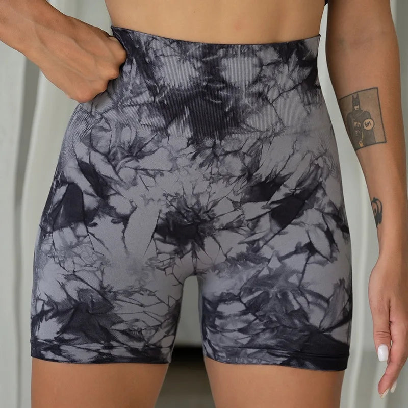 Tie Dye Yoga Shorts Marble Gym Shorts Women Push Up Sports Shorts Women Fitness Tights Breathable High Waist Booty Shorts