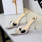 BIGTREE Shoes Women PVC Transparent Shoes for Women Sexy Pointed Open Toe Shallow Slider Slippers Ladies Sandal High Heels Mules