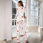 Women's Christmas Pajamas Set Autumn Winter Floral Printed Long Sleeve T-shirt and Long Pants Suit Loungewear Sleepwear
