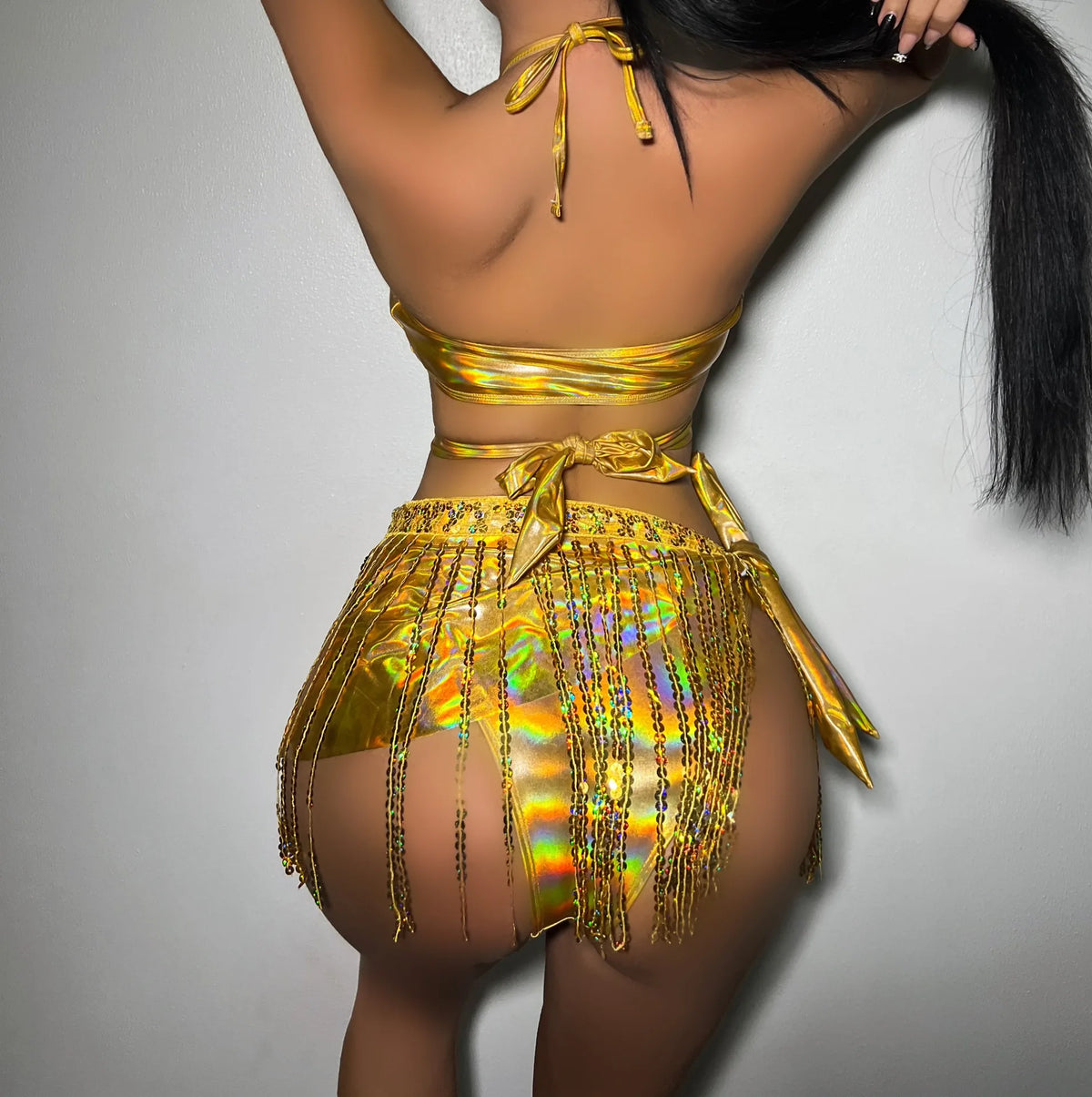 3 Piece Tassel Skirt Bikini Set Women Shiny Sequin White Push Up Cross Swimwear Sexy Silver Cover Up Bathing Suit Swimsuit 2024