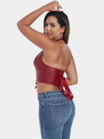 Pure Color Fishbone Shapewear Top Women's PU Leather Neck Buttoned Vest Market Style Underwear And Clothing
