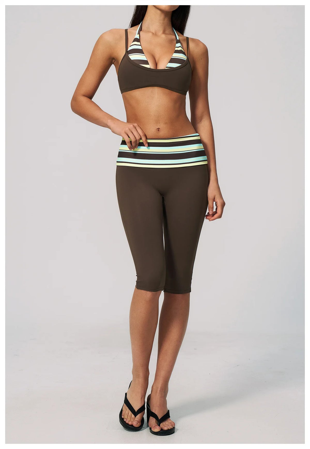 Summer Polka Dot Yoga Sets Women Hanging Neck Shockproof Sports Bra Fitness Suit Folding High Waist Mid Pants Gym Tracksuit