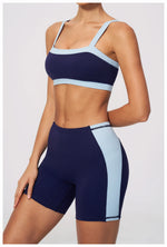 Summer Color Blocking Yoga Suit Women Shockproof Slim Sports Bra High Waist Hip Lift Shorts Gym Running Fitness Sets Tracksuit