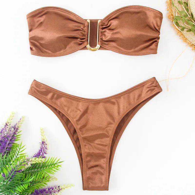 Sexy U Shaped Bandeau Bikinis Sets Mujer Strapless Swimwear Women Gold Swimsuit Bathing Suit Biquinis Brazilian Bikini Swim 2026