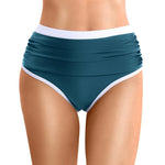 Womens Contrast Trim High Waisted Swim Bottoms Ruched Tummy Control Bathing Suit Modest Swim Shorts For Beach Surfing Swimming