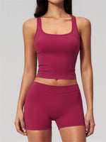 Gym Women Yoga Sets Women Brushed Square Neck Slim Sports Tank Top Fitness Suit Outwear Running High Waist Shorts Tracksuit