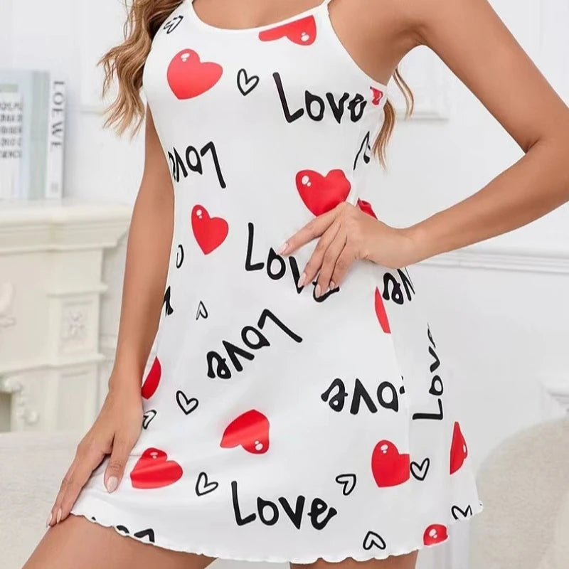 Lace Trim Leopard Nightdress V Neck Backless Side Split Slip Sleep Dress Women's SleepwearDresses