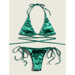 Sexy 13 Colors Halter Satin Brazilian Bikini Women Swimwear Female Swimsuit Two-pieces Bikini set Bather Bathing Suit Swim V4966
