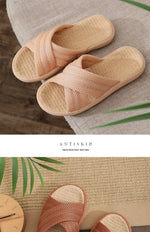 Breathable Cotton Linen Slippers For Women Men Spring Summer House Shoes Anti-slip Solid Color Couples Home Floor Slides