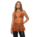 Women Solid Color Sheer Tank Tops Summer Layered Ruffle Sleeveless Basic Vest Aesthetic Clothes for Streetwear