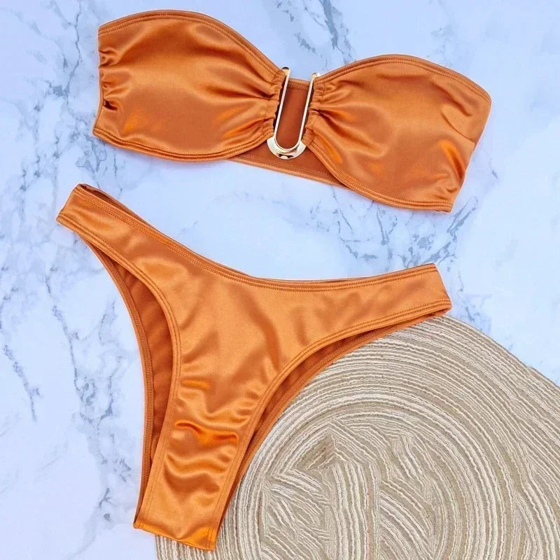 Sexy U Shaped Bandeau Bikinis Sets Mujer Strapless Swimwear Women Gold Swimsuit Bathing Suit Biquinis Brazilian Bikini Swim 2026