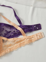 2Pcs Women's Sexy Bras Floral Lace Thin Push-Up Brassiere No Lining Cutout Breathable Underwear